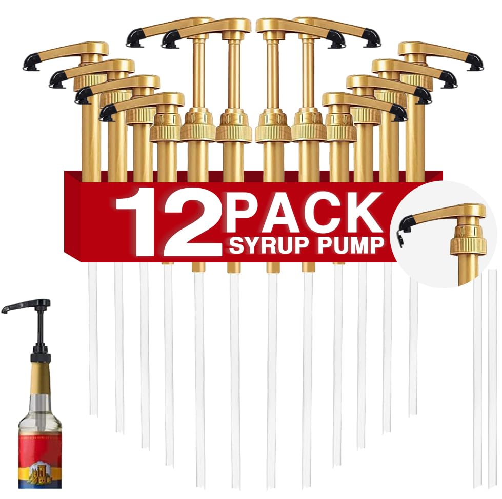 12 pcs Syrup Pumps with Cap to Avoid Dripping, Leak Proof Coffee Syrup Dispenser, Fits 25.4 Oz/750ml Coffee Flavoring Syrup Bottles, Great for Home & Coffee Bar Drinking Mixes, Cocktails, Beverage