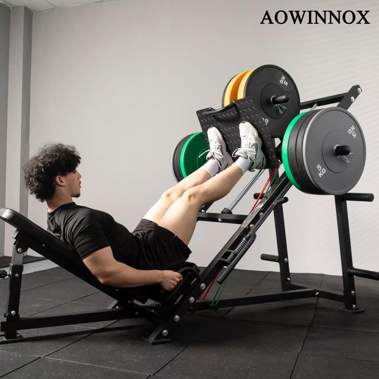 Máquina de prensa de piernas de 45 grados, equipo de entrenamiento para cuádriceps y pantorrillas de doble funcionalidad con almohadilla trasera ajustable, tabla grande para pies y capacidad