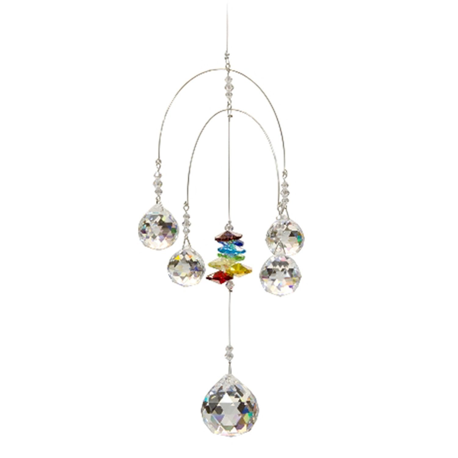 Discount4product Double Rainbow Mobile - Chakra - 5 Crystal Ball Hanging Suncatcher Ornament