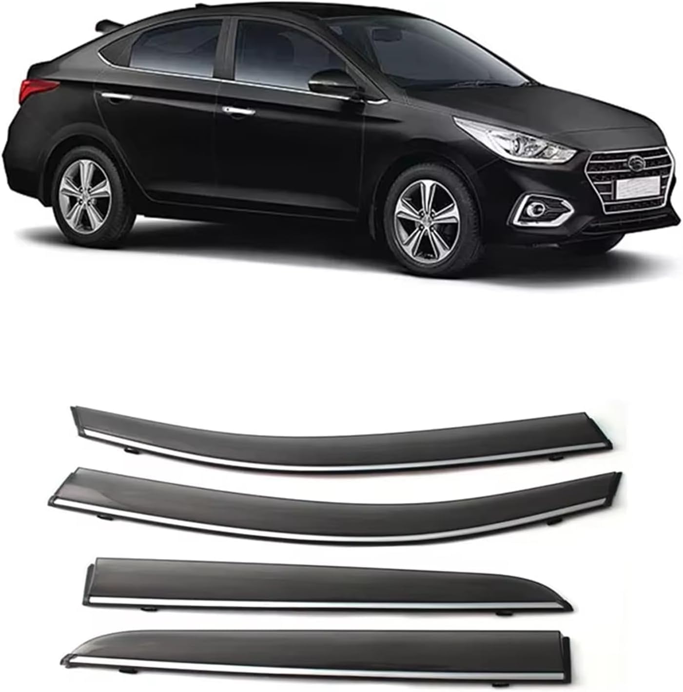 Acwyahso Normal Rain Guards Wind Deflectors For Hyundai Verna Sedan 2017-2022, 4Pcs Vent Visors, Allows Fresh Air & Keeps Rain Out, No-Drill Install