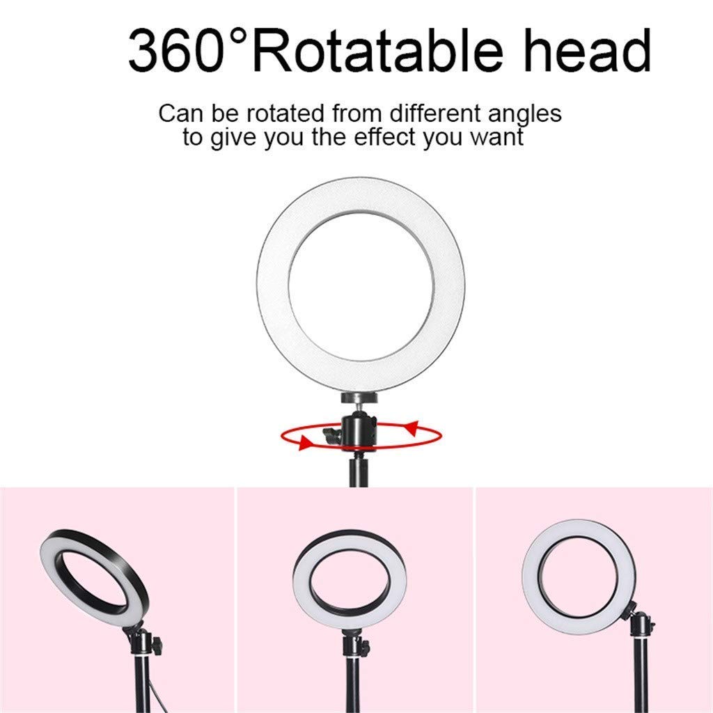Luce ad anello per selfie da 6" con supporto per treppiede e supporto per telefono per streaming live/trucco, luce ad anello di bellezza per fotocamera a led dimmerabile, tre colori regolabi