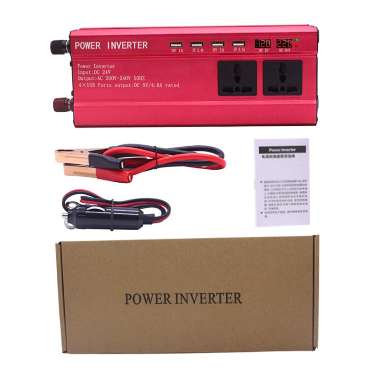 iplusmile Ventilador Inteligente y Aleación Resistente para Coche Inversor 2000w de Corriente Convertidor de 12v DC a 220v Adecuado para Vehículos y Camping