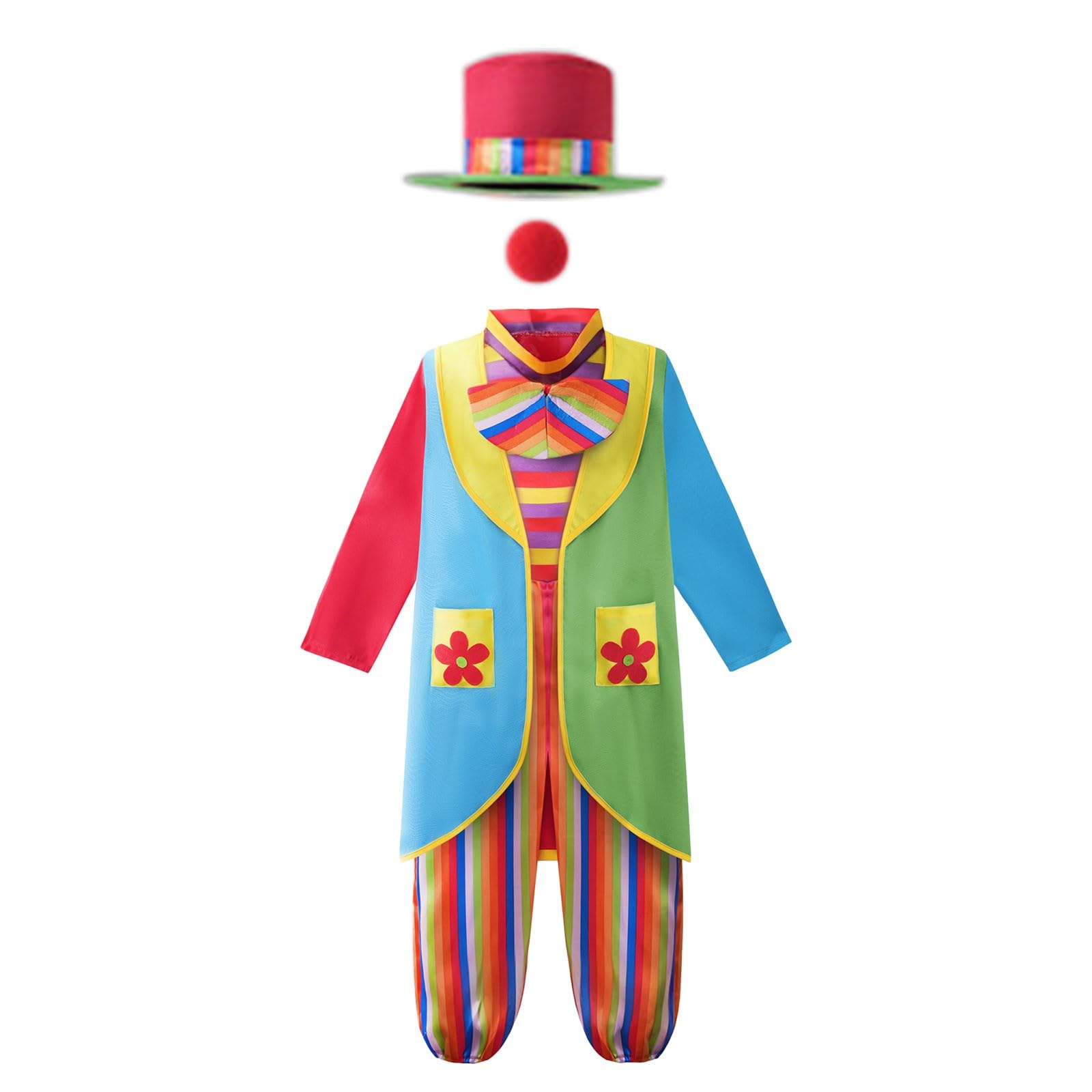 Faschingskostüme Kinder Jungen Bunter Regenbogen Clown Kostüm Mit Hut Für Fasching Karneval Zirkus Mottoparty Bühnenperformance Perfekt Für Kleine Spaßmacher Und Gaukler Kinder Faschingskostüm Junge