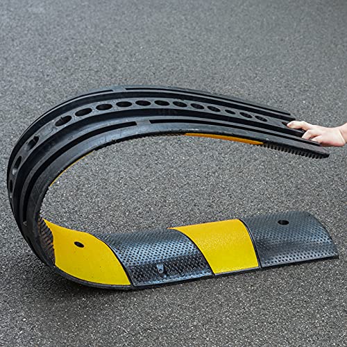 Image of CXRCY Heavy Duty Speed Bumps 6FT 2 Pack 2-Channel Modular Traffic Driveway Speed Bump Hump Heavy Duty Rubber Cable Ramp with 8 Bolts for Asphalt Concrete Garage Gravel Roads (72 x 12 x 2.4 Inch)