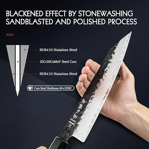 Miniatura 4 de HEZHEN- 8.5 Chef Knife, 3 Layers High Carbon Clad Steel Kiritsuke Knife, Composite Forging Steel, Professional Japanese Kitchen Knife, Redwood