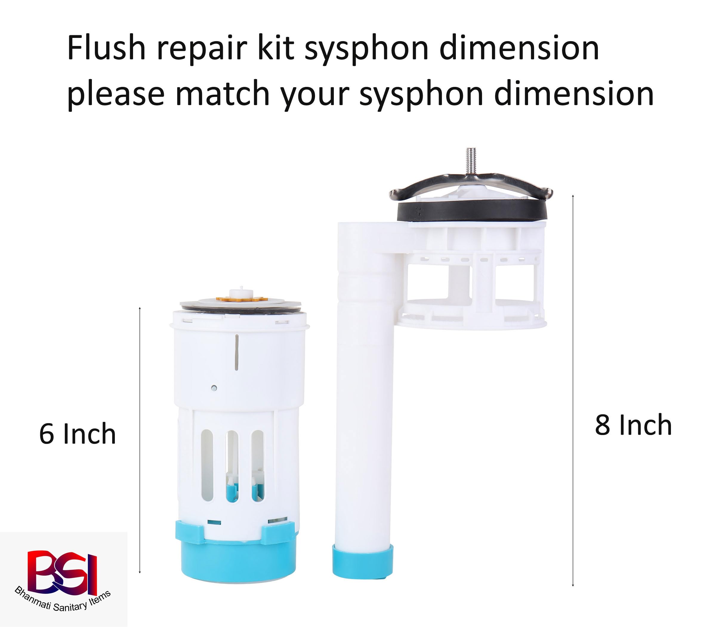 BHANMATI SANITARY ITEMS Water-Saving Toilet Repair Kit, Dual Flush Valve-Siphon, 8.26 Inch, 6-10" Adjustable Fill Valve, 55 mm ABS Push Button (USE FOR SINGLE PEICE SEAT) Set of 1 2