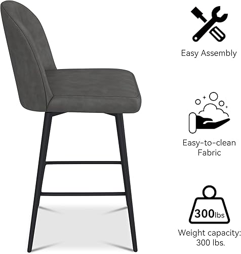 Miniatura 7 de Juego de 3 taburetes de bar de altura de mostrador, taburetes de bar giratorios tapizados con respaldo y patas de metal, asiento de 26 pulgadas de