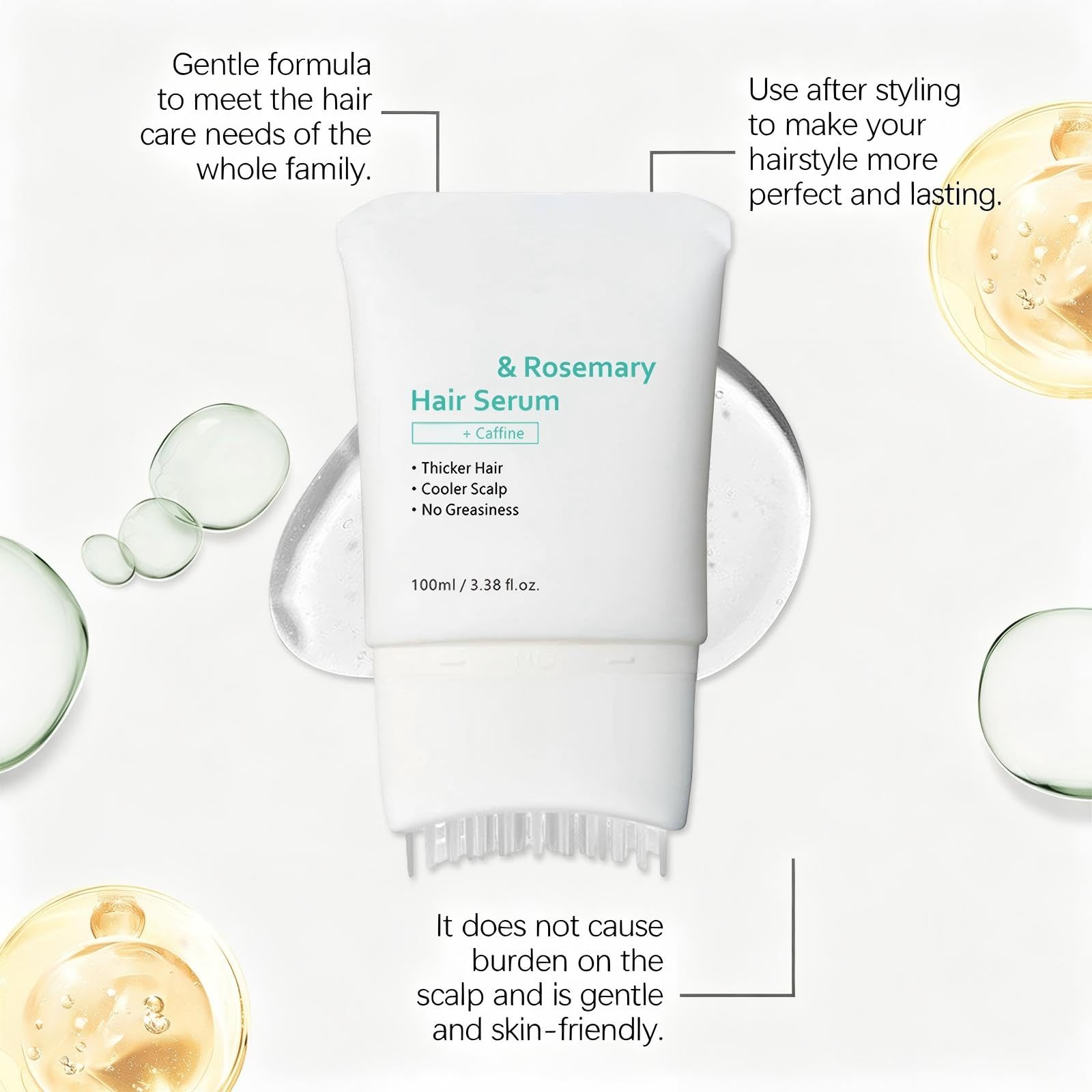 Siero per capelli al rosmarino, siero per cuoio capelluto leggero e non grasso con applicatore a spazzola integrato, soluzione nutriente quotidiana rinfrescante per la cura del cuoio capelluto