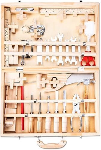 Best View Caja de herramientas de madera de simulación juguete Deluxe para niños juego de rol juguete educativo de la herramienta de bricolaje