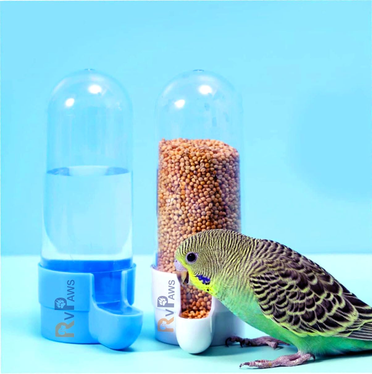 RvPaws 2 PCS Automatic Bird Feeder and Drinker Set Plastic Bird Seed and Water Dispensers 200ml Capacity for Small Animal Food Dispenser Cage Accessories-image-11