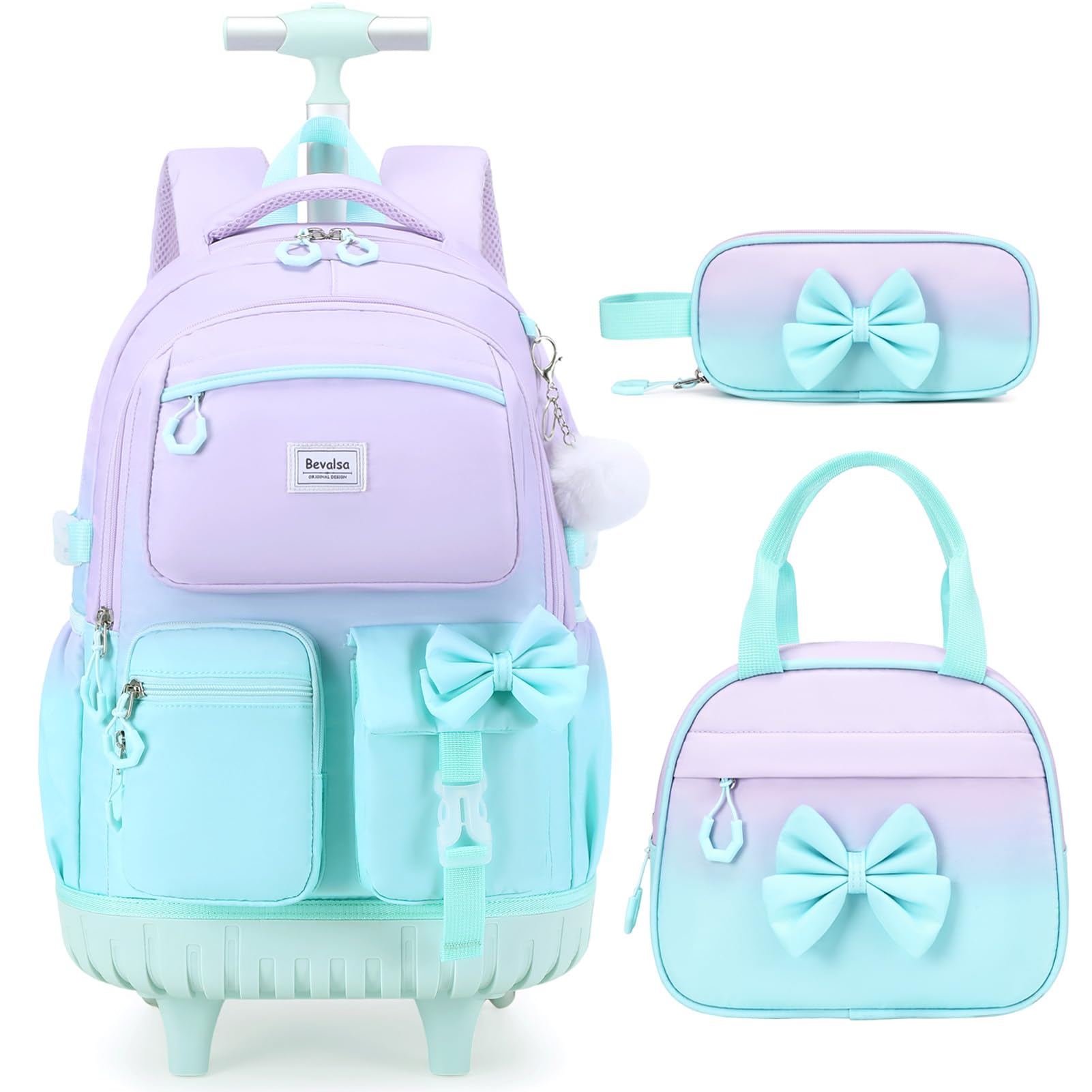 Photo 1 of Bevalsa Rolling Backpack Set with Lunch and Pencil Bags
