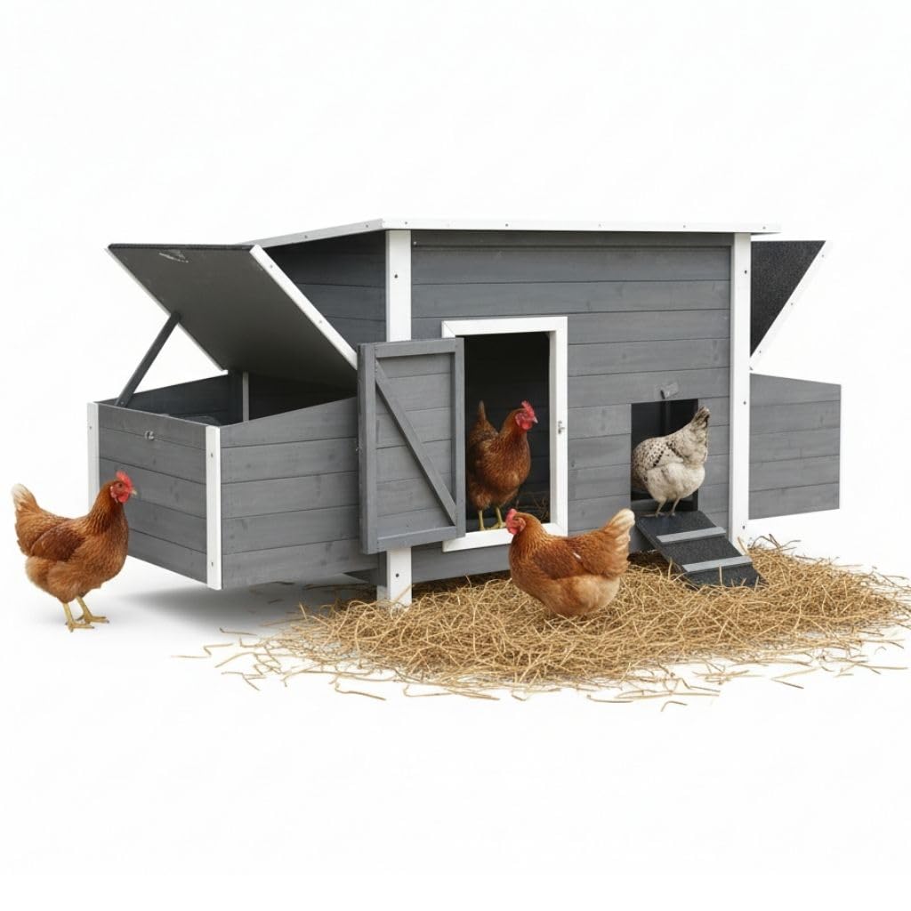 Melko Hühnerstall Hühnerhaus XXL für 6-8 Hühner 179x80x75 cm Holz Grau