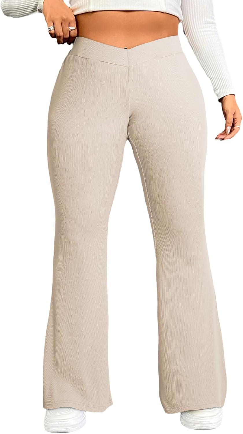 Eytino Plus Size Leggings for Women Elastic High Waisted Crossover Flare Pants Lounge Trousers(1X-5X)