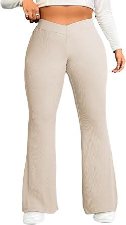 Eytino Plus Size Leggings for Women Elastic High Waisted Crossover Flare Pants Lounge Trousers1X-5X