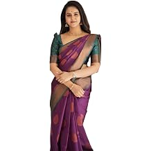 SGF11 Women's Kanjivaram Soft Lichi Silk Saree With Blouse Piece Purple New Look, Purple, One Size