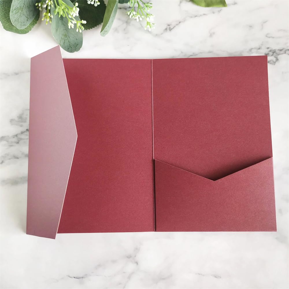 Burgundy Wedding Invitation Card Pocket Envelop For Marriage Bridal Shower Birthday 20 sets (burgundy)