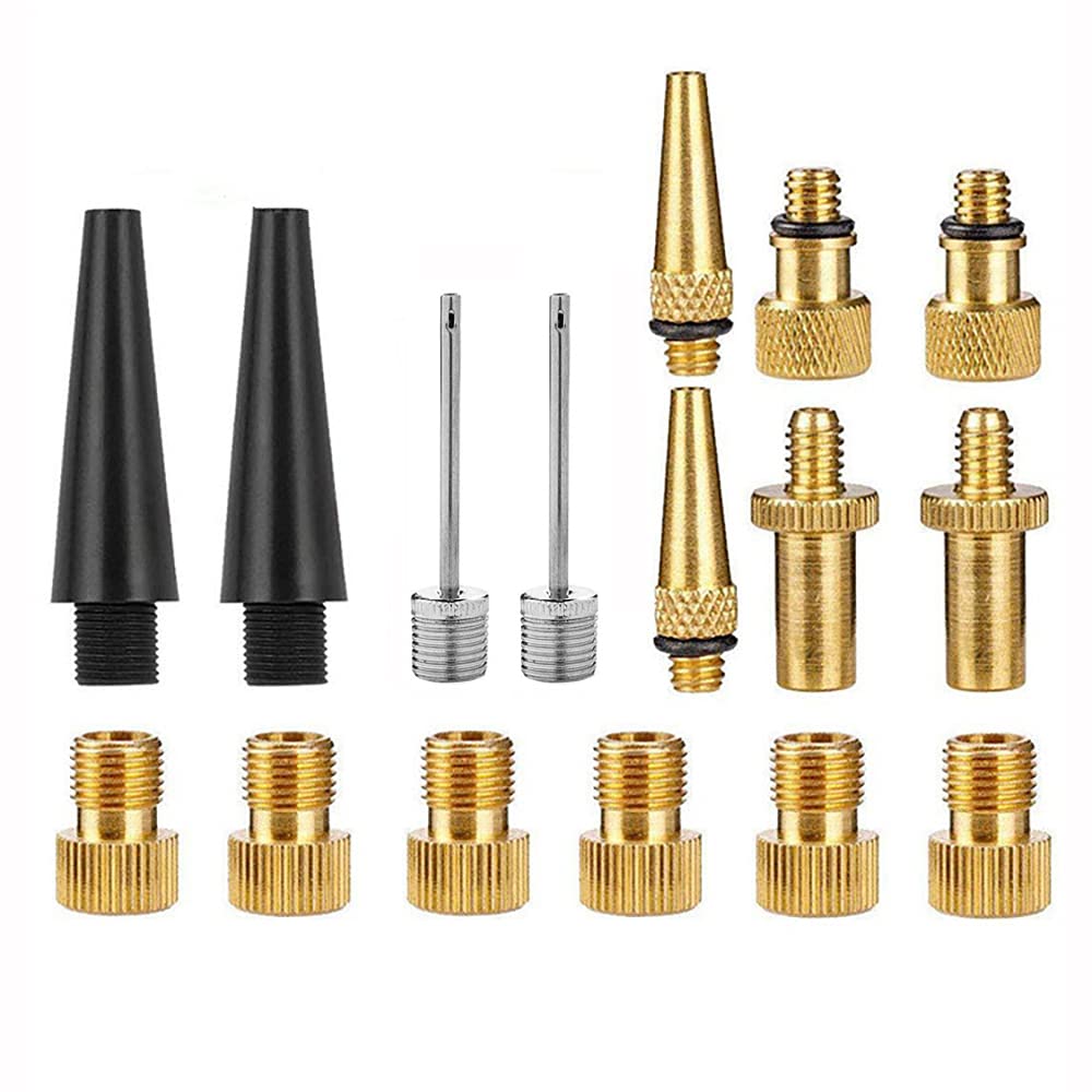 ANCLLO 16 Stück Messing und Ventiladapter Fahrrad Reifen Ventiladapter Ballpumpe Nadel Adapter Kit als Aufblasgeräte und Zubehör passend für 