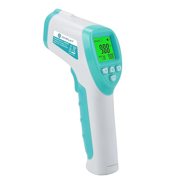 Amplim No-Touch Forehead Thermometer for Adults Kids and Infants Digital Temporal Touchless Medical Grade Thermometer with LCD Display