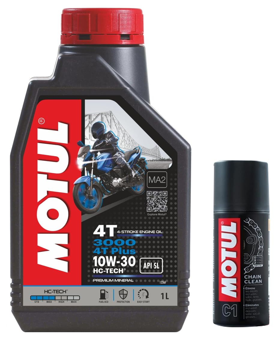 MOTUL 300V 10W-30 1L 4本セット！ Motul 3000 4T Plus 10W30 Engine Oil for Bikes (1 L) & Motul C1