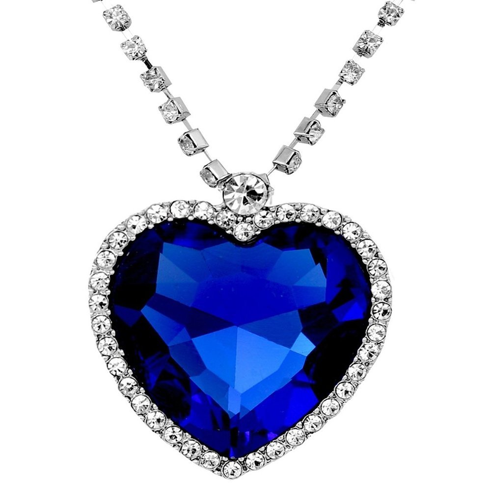 Silver Plated Titanic Ocean Blue Heart Crystal Pendant Necklace Jewellery Set for Women Girls-image-35