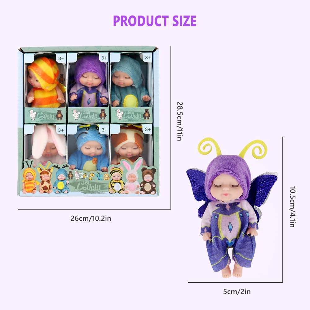 Jonuin Mini Reborn Dolls, 6 Pcs Sleeping Rebirth Dolls with Clothes, Miniature Reborn Doll Toys - Image 2