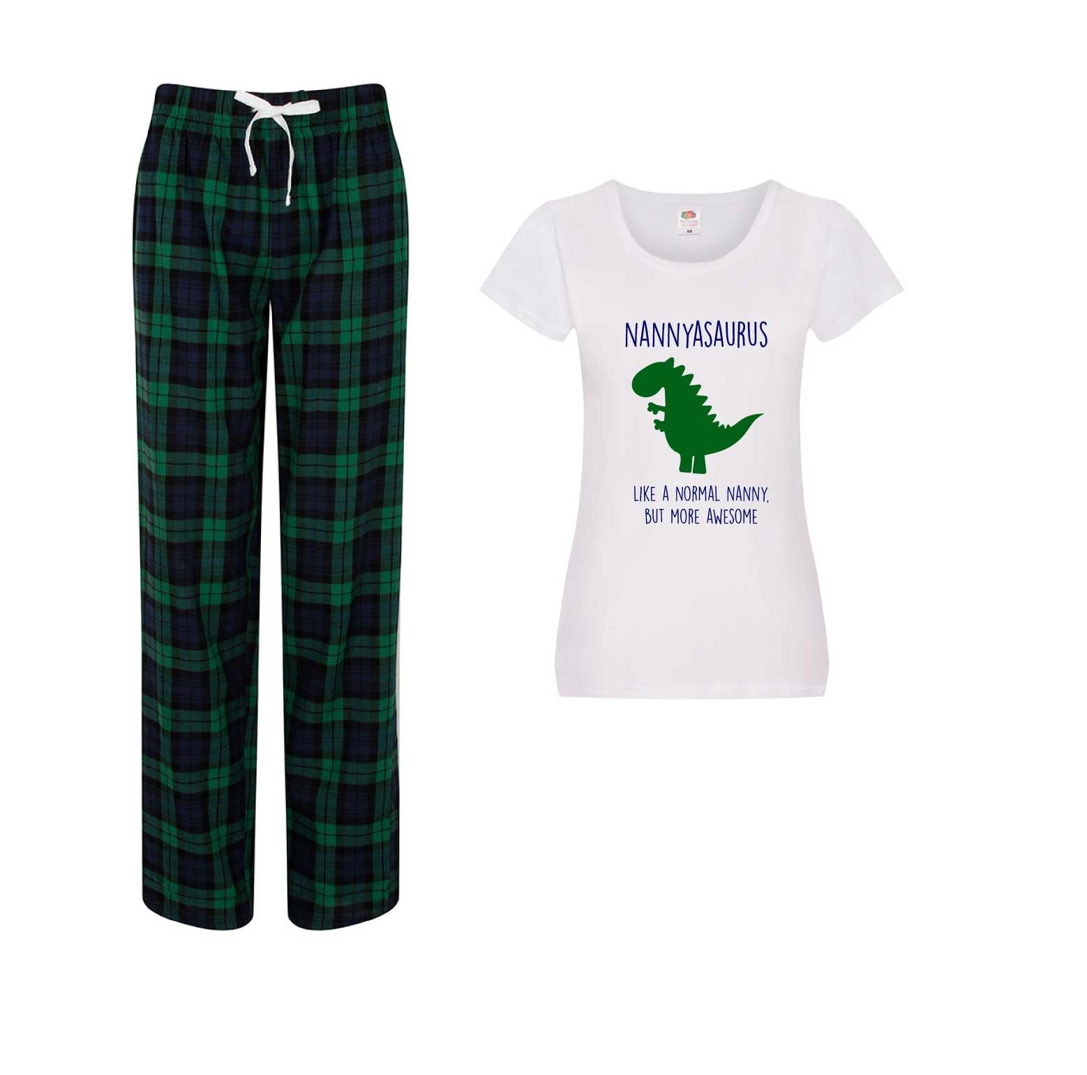 60 Second Makeover Women's Green Limited Nannyasaurus Awesome Nanny Dinosaur Pyjamas For Pjs Gifts For Nanny Birthday Gifts Presents For Nan Pyjamas Set Pajamas Size - Xl
