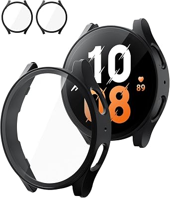 2-Pack Case for Samsung Galaxy Watch 7 44mm Screen Protector | PC Material with Built-in Tempered Glass Screen Protector for Samsung Watch 7 case 44mm [2 Black]