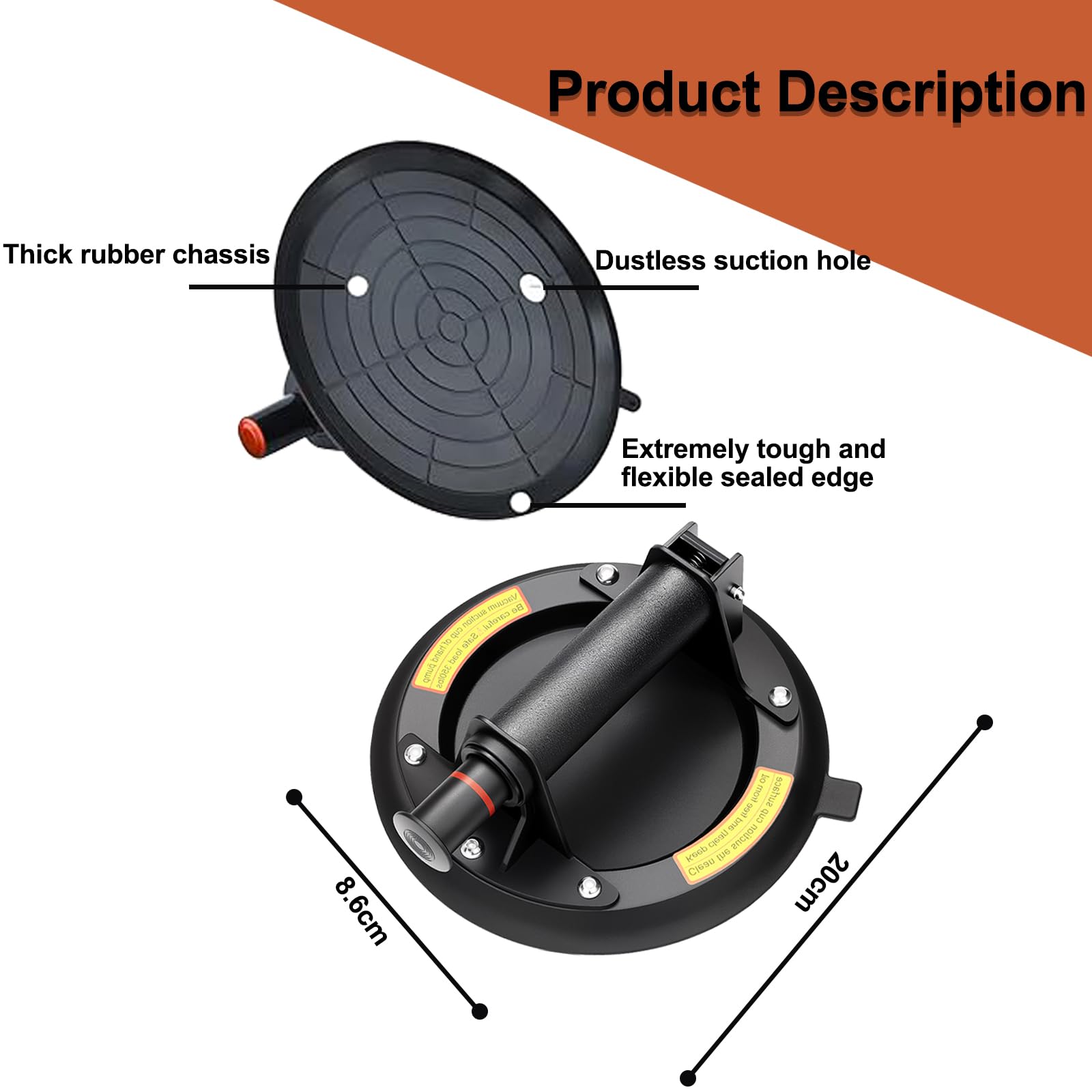 2 Pièces 8" Ventouse Vitrier, Ventouse Carrelage avec Boîte à Outils Portable Ventouse Pare Brise Pour soulever de Vitre,Marbre,Carrelage,Meubles Charge 200 KG