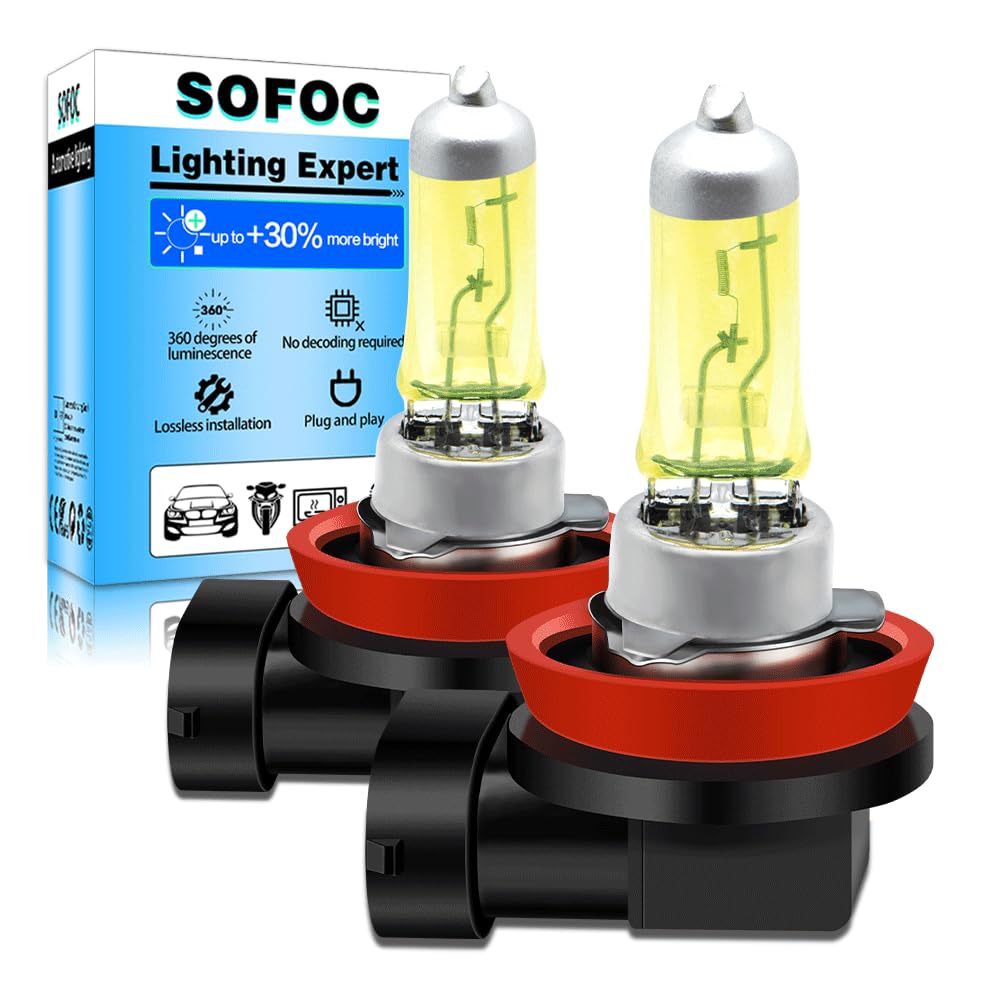 SOFOC-H16 Luci fendinebbia ausiliarie per auto 12V 19W Luce gialla Alta penetrazione Plug & Play Senza polarità 2 pezzi