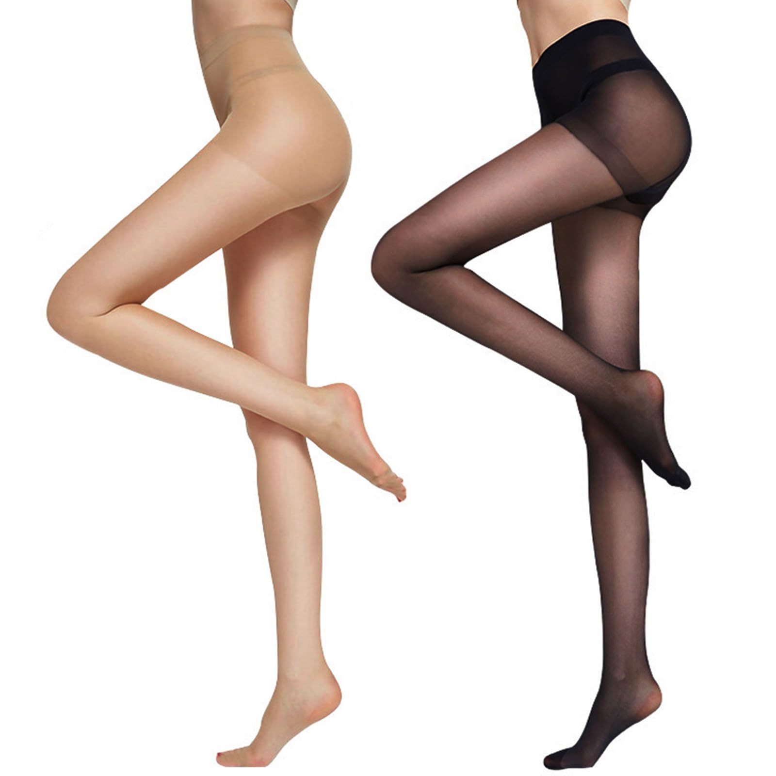 DRESHOW 2 Pairs Women's Sheer High Waist Tights 20D Pantyhose with Control Top and Reinforced Toes