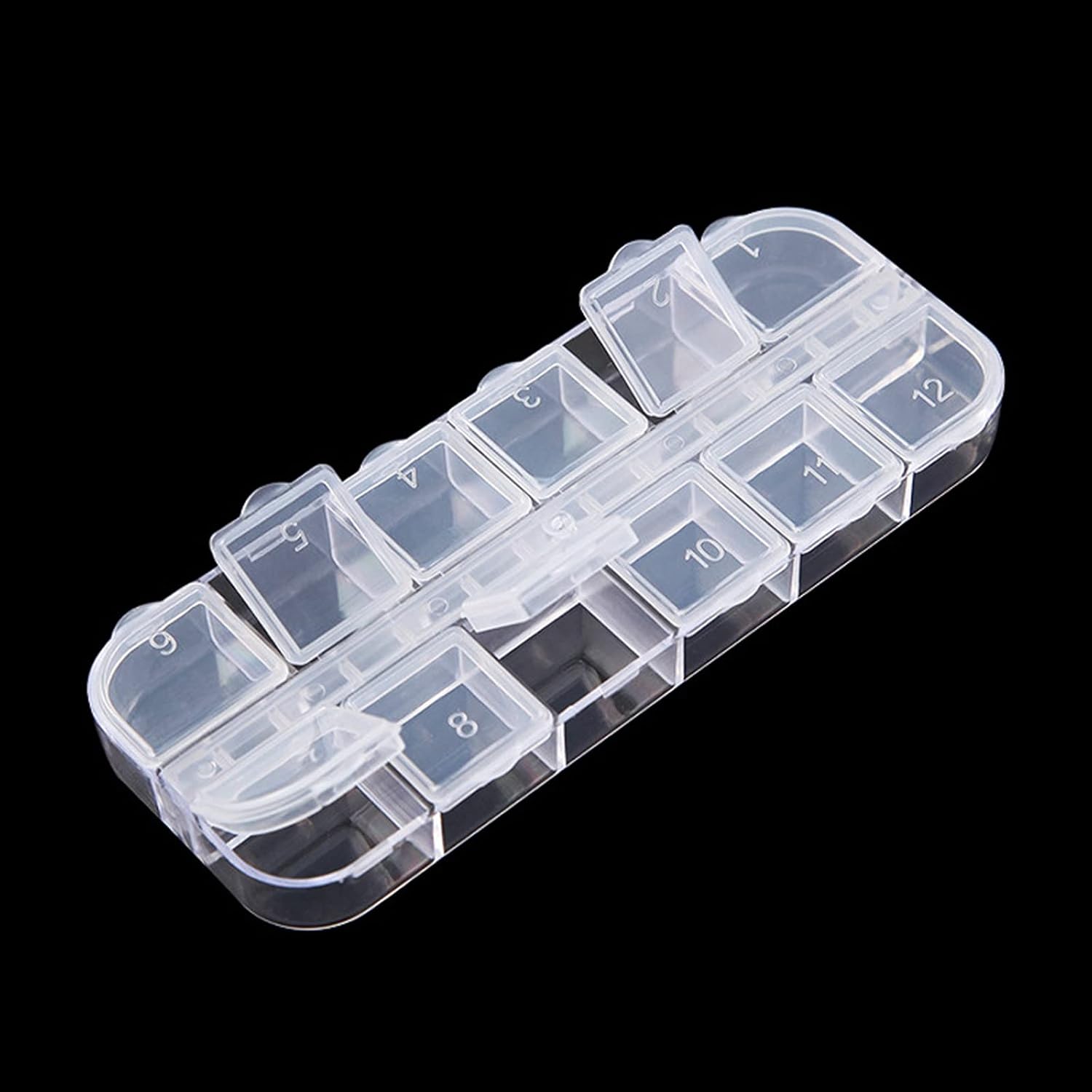 6PCS Nail Art Tool Jewelry Storage Box, 12 Compartments Plastic Rhinestone Organizer Container Case, Transparent Earrings Organizer Rectangular Jewelry Organizer (A)