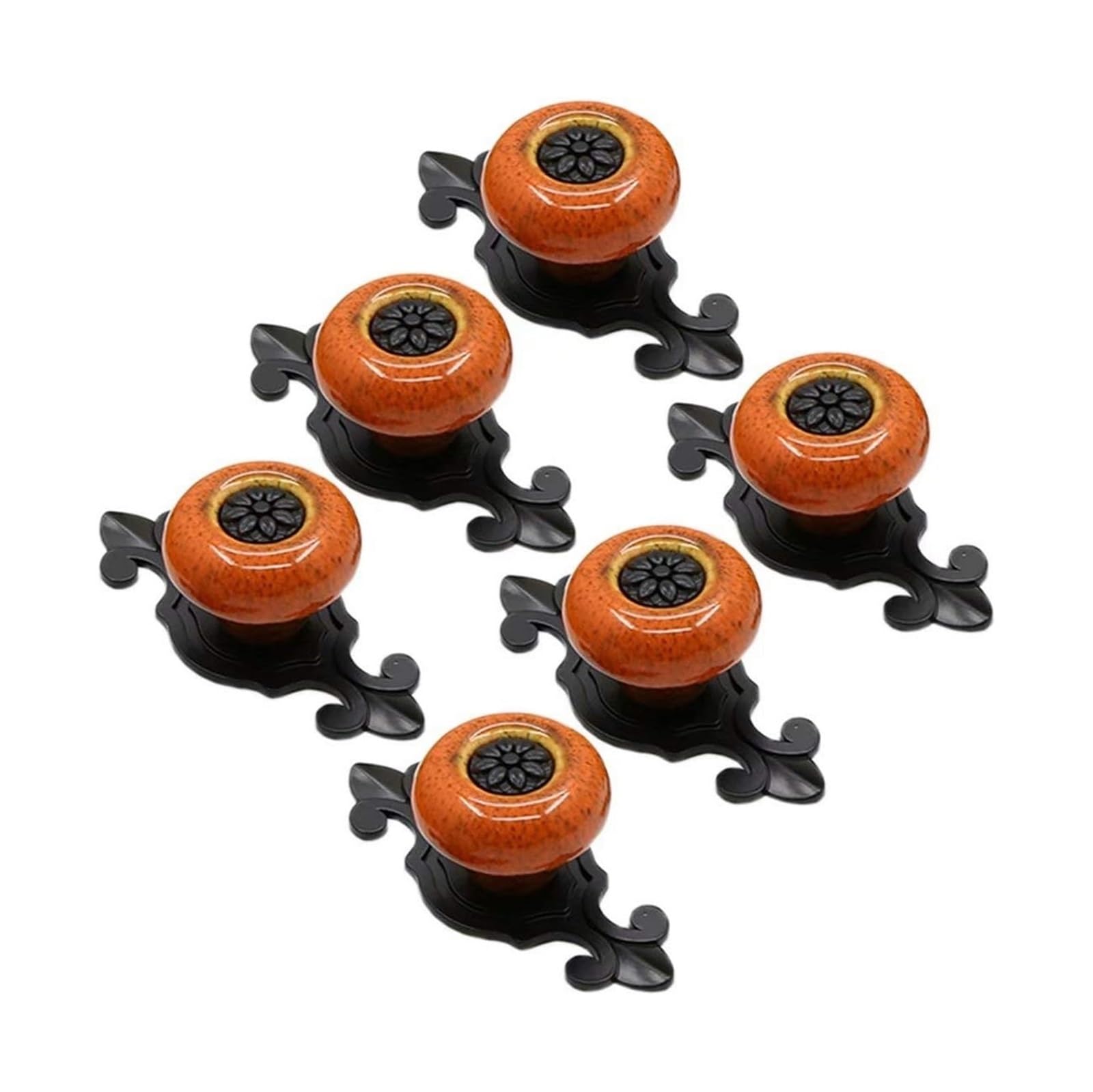 Opeximatun Orange Ceramic Drawer Knobs, Antique Ceramic Cupboard Drawer Handles Multicolor Single Hole 6 Pcs(Orange)