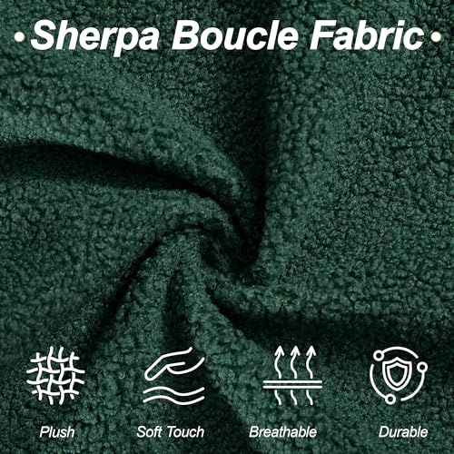 Image of 87 inch Sherpa Boucle Cloud Couch Modern 3 Seater Sofa with Solid Wood Legs, 25 inch Extra Deep Seat, Comfy Thick Cushion Upholstered Sofa Couches with 3 Pillows for Living Room, Green