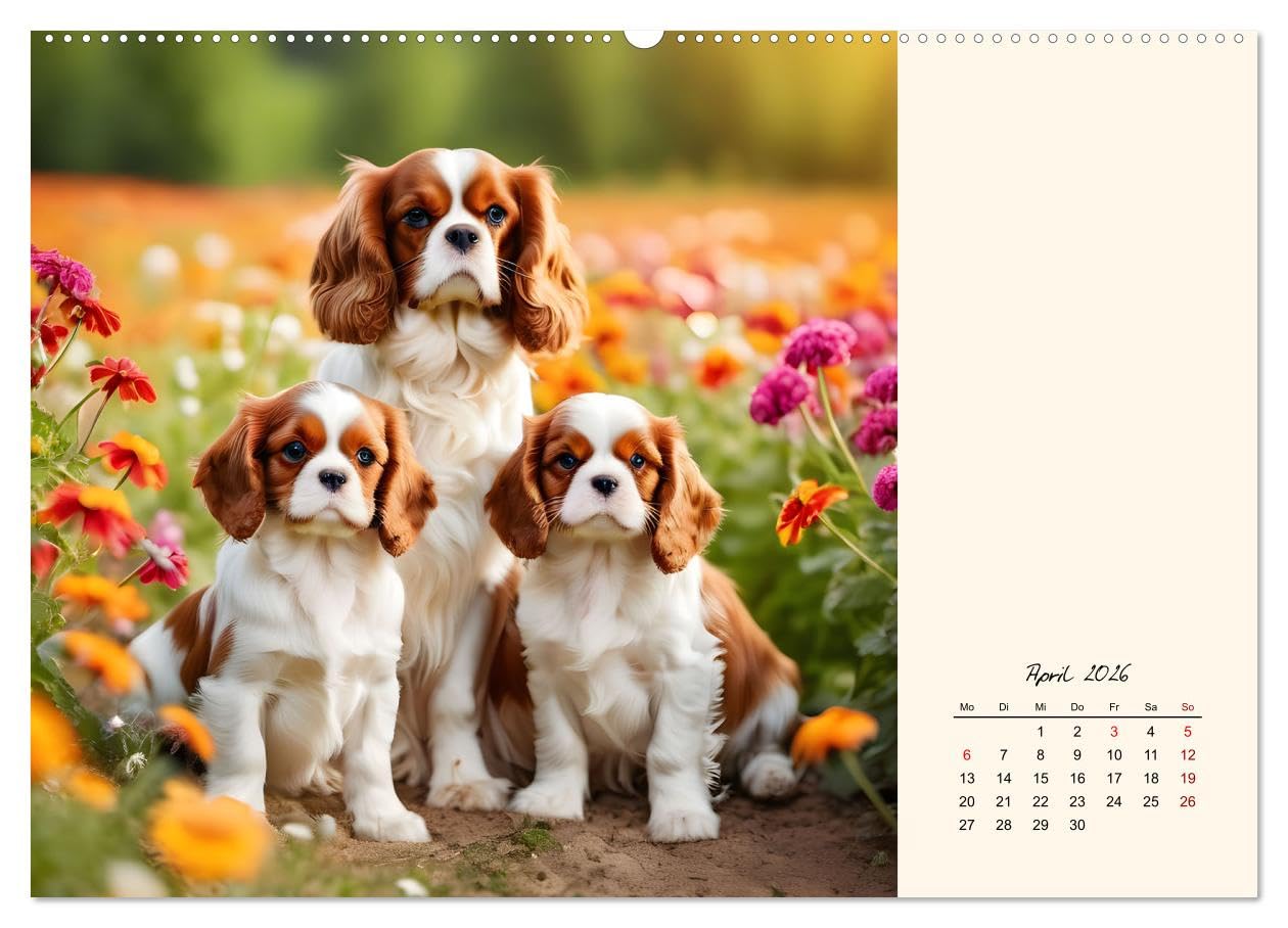 Goldige Kavalier King Charles Spaniels (Wandkalender 2026 DIN A2 quer), CALVENDO Monatskalender: Freundlicher Familien- und Seniorenhund (CALVENDO Tiere)