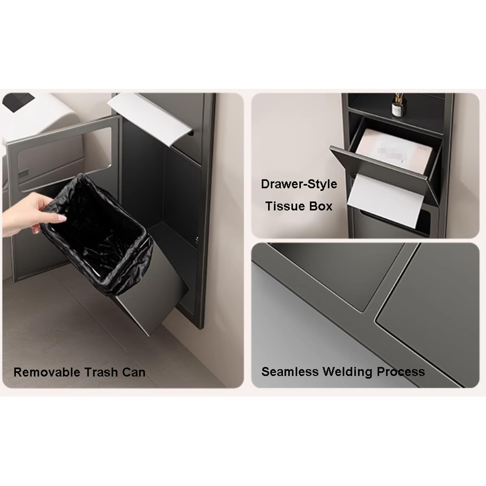UPJAKS Secamanos Dispensador de Toallas de Papel Empotrado/receptáculo de residuos Dispensador de Toallas de Mano de Acero Inoxidable con Bote de Basura Desmontable y Almacenamiento Abierto Hotel