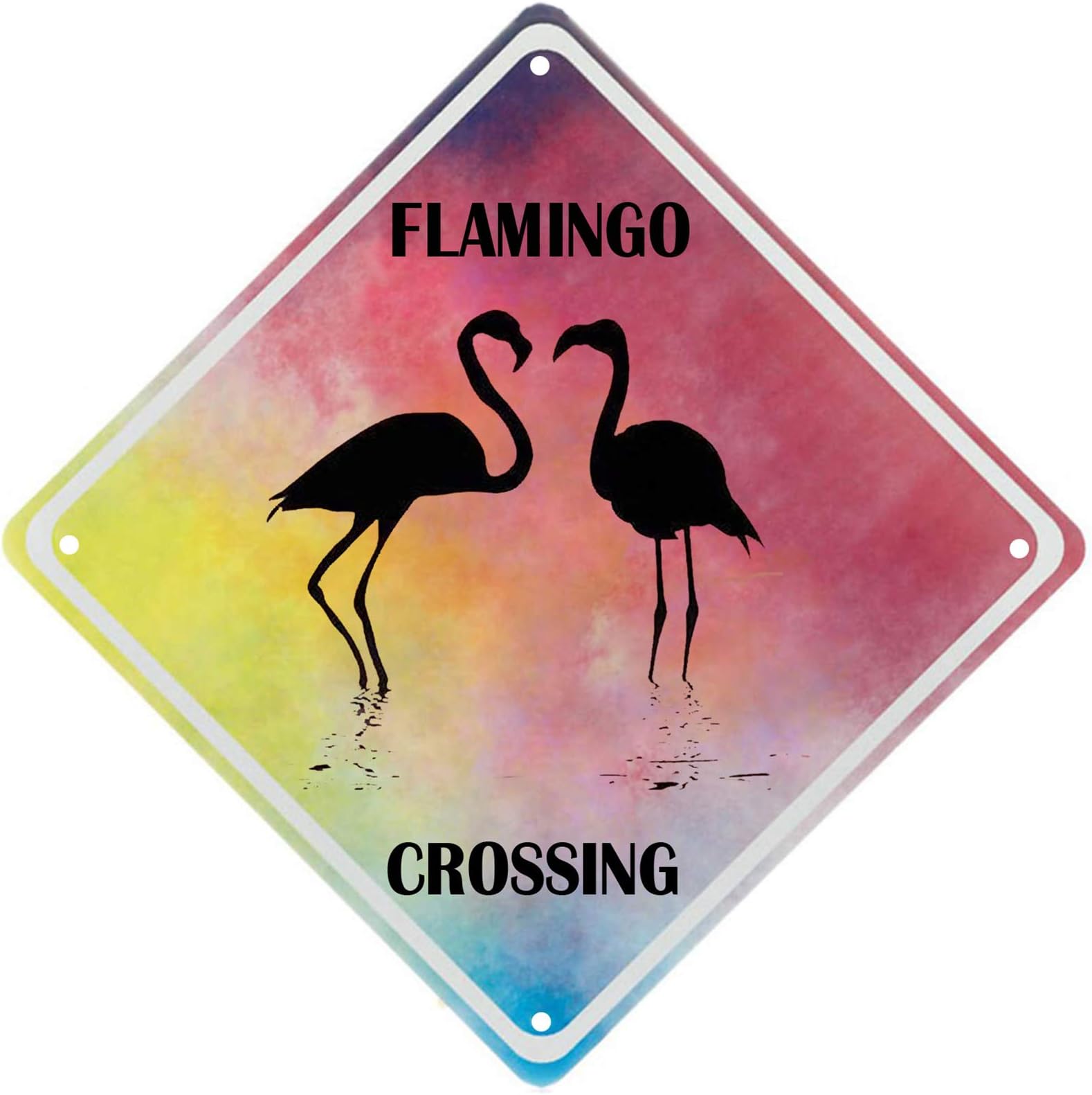 TISOSO Tin Signs Funny Flamingo Crossing Wall Decor Yard Sign & Outdoor Lawn Tropical Christmas Novelty Metal Home Office Girl's Bedroom Fun Kitchen Parking 12X12Inch
