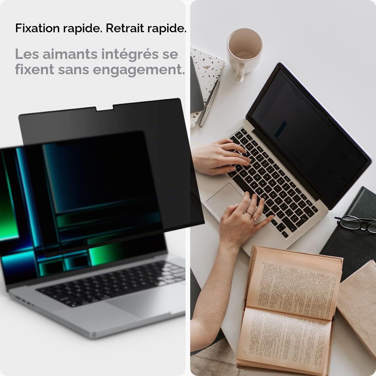 Spigen SafeView Filtre de Confidentialité pour MacBook Pro 14 Pouces (M5 Pro/M5 Pro Max(2026)/M5(2025)/M4 series/M3 series/M2 series/M1 series), 1 Unité, Anti-espion, Avec chiffon de nettoyage et étui