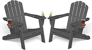 Adirondack Chair Set of 2, 5-Slatted All-Weather Outdoor Adirondack Chair, Wood Texture Lawn Chair for Fire Pit, Patio, Garden, Poolside, Grey