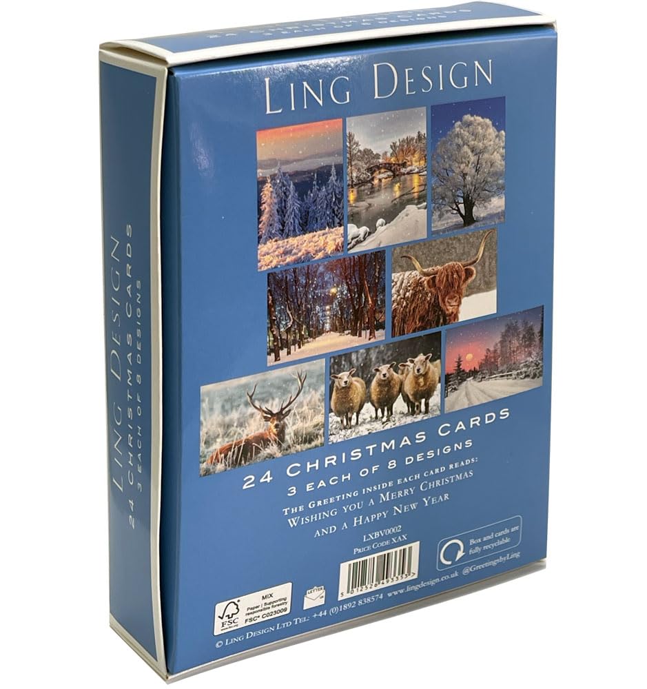 Winter Wonderland Photographic Scenic Premium Box of 24 Assorted Christmas Cards, 3 Each of 8 Designs - Image 2