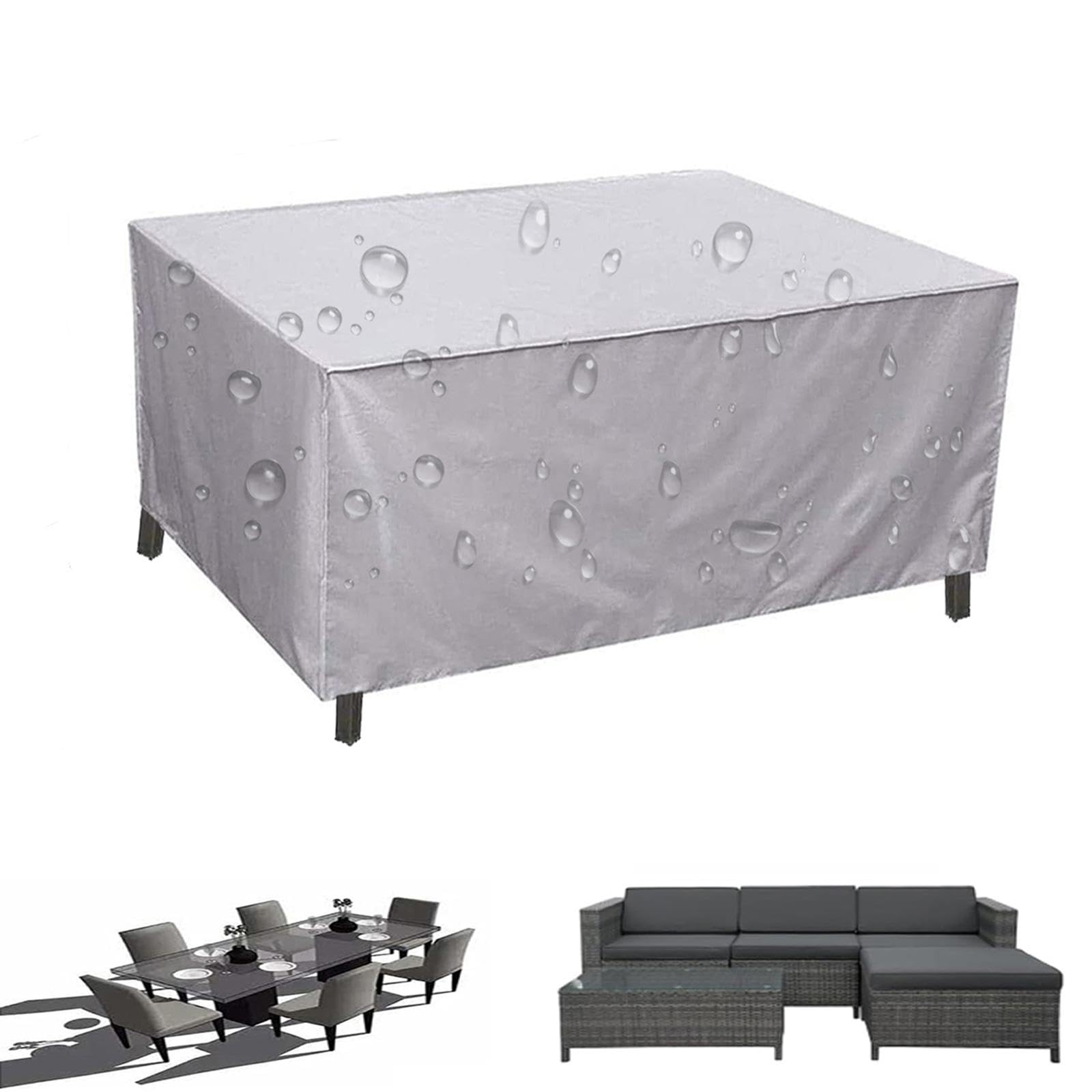 Abdeckung für Gartenmöbel 400x240x75cm/L x W x H, Wasserdichte, Winterfest, 600D-Oxford-PVC-Beschichtung, Rechteckig Schutzhülle, Multi Größe Schutzhülle Gartenmöbel Terrasse Gartenmöbel - Silber