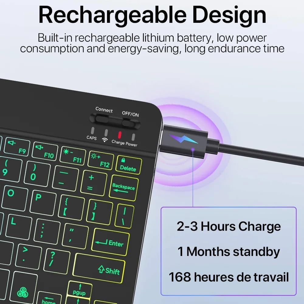 JIMTAB Ultra-Slim Bluetooth Keyboard Portable Mini Wireless Keyboard Rechargeable for Apple iPad iPhone Samsung Tablet Phone Smartphone iOS Android Windows (10 inch Backlit)