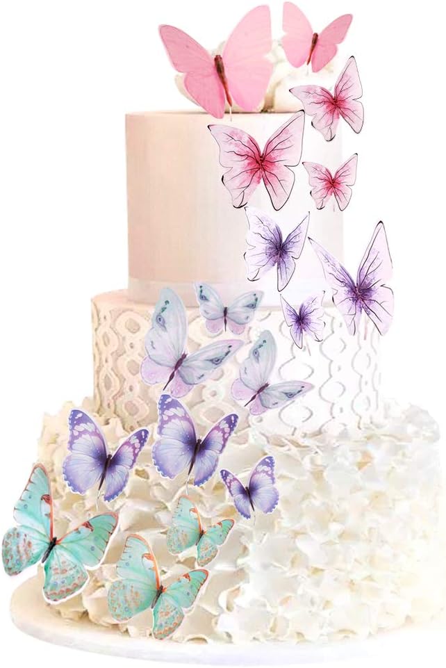 Keaziu 60 Pcs Butterfly Cupcake Toppers Cake Party Cake Decorations Mixed Colour for Birthday Wedding Party Wall Decoration