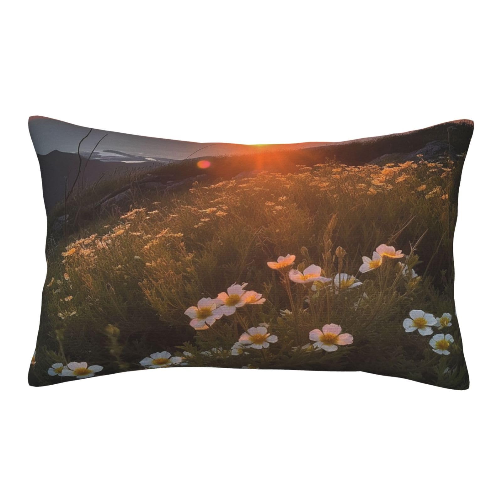 Velvet Pillowcases 16"x24" Ultra Soft Breathable Pillow Cases, Luxury Fuzzy Throw Pillow Covers with Zipper, Sunset and Flowers Pillow Shams All Seasons Decorative Cushion Cases for Couch