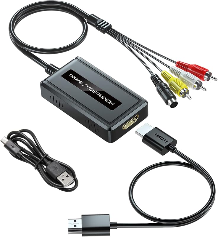 Convertidor HDMI a S-Video/RCA 2 en 1, Convertidor de audio compuesto AV + R/L HDMI a Svideo 1080P Compatible con DVD/PS3/PS4/TV Stick