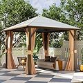 Aoxun 10' x 10' Gazebo Single Polycarbonate Roof, Outdoor Aluminum Frame Everlasting Pergolas with Netting and Curtains, for Backyards, Patios, Parties, Gardens and Lawns