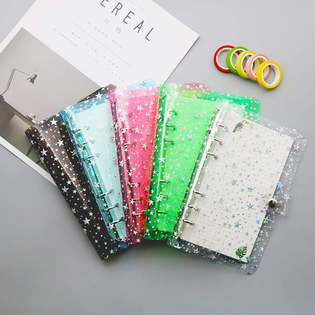 Classeur A6 Pailleté Avec 6 Anneaux Pour Agenda Voyage JIHUOO A6 Classeur En PVC Souple Rechargeable Avec 6 Anneaux Transparent Classeur Pour Bloc- Notes à 6 Trous Couverture Protection Carnets Notes