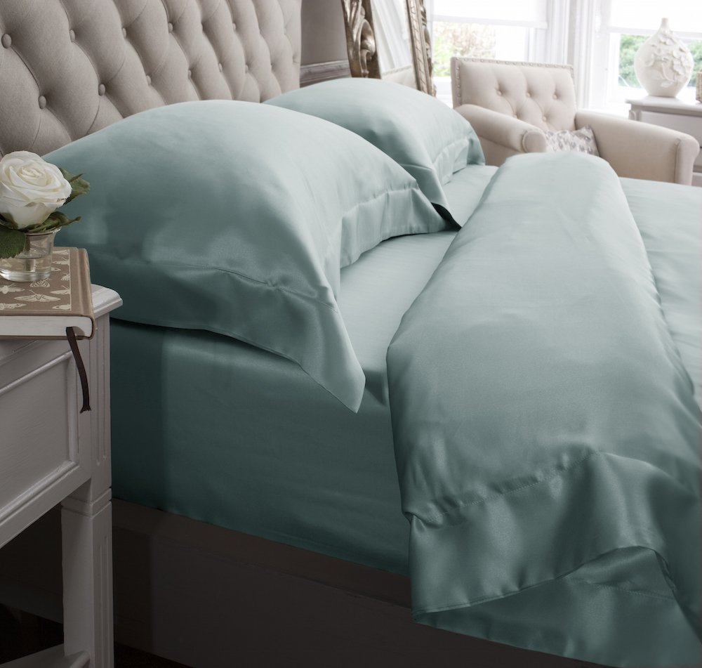 Jasmine Silk 3PCs 100% Mulberry 19MM Charmeuse Silk Duvet Cover Set (DUCK EGG) (DOUBLE)