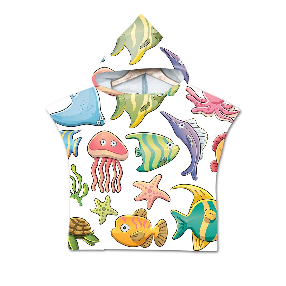 Treer Girls Starfish Children Beach Towel Robe Bathrobe Poncho, Cartoon Kids Baby Swim Wetsuit Swimwear Changing Towel Beach Bath Beach Robe Hooded Bath For Surfing Swimming Boy (60X60cm,)