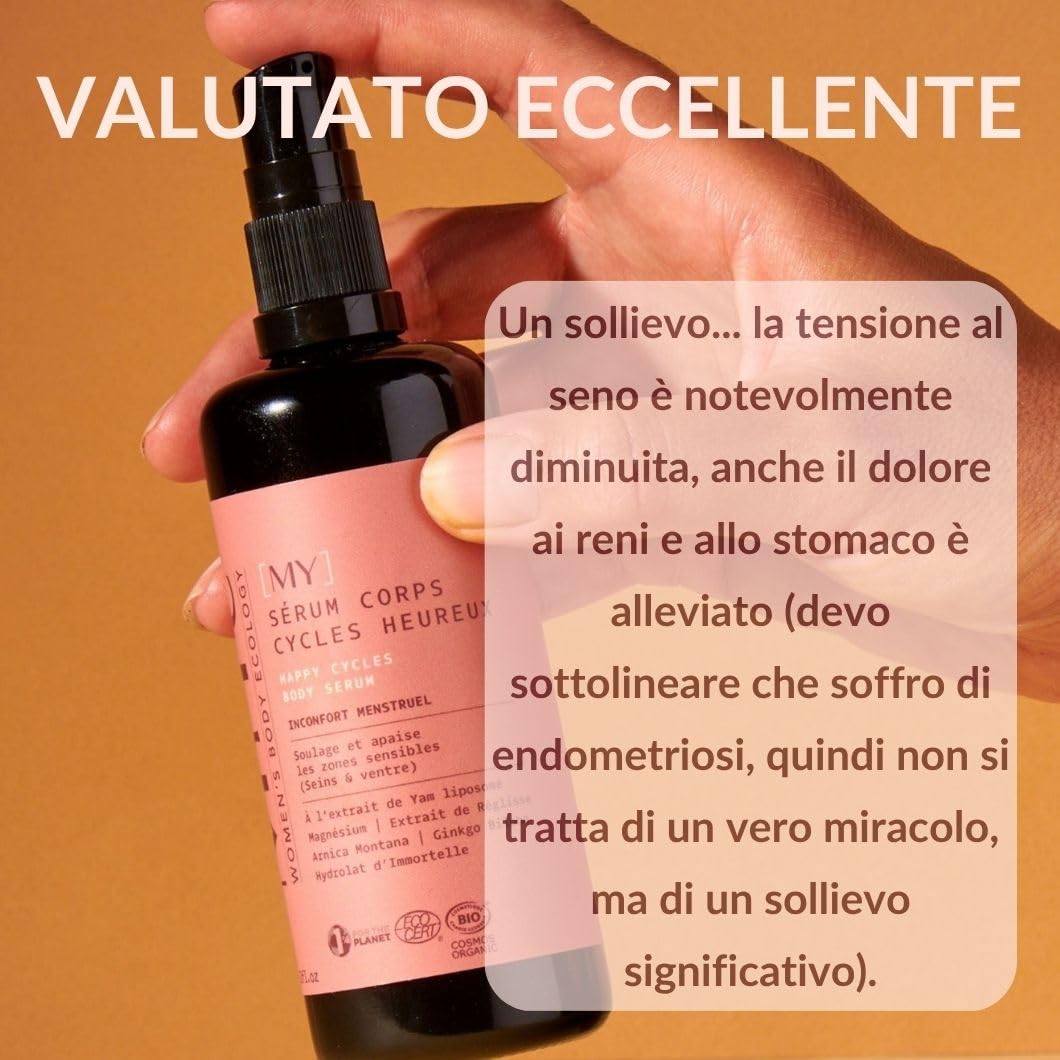 MiYe | Siero per seno teso, gambe pesanti + dolori mestruali | Menopausa, Sindrome Premestruale (SPM) | Arnica, magnesio, ginkgo biloba | Prodotto in Francia | 50 ml, 40 applicazioni