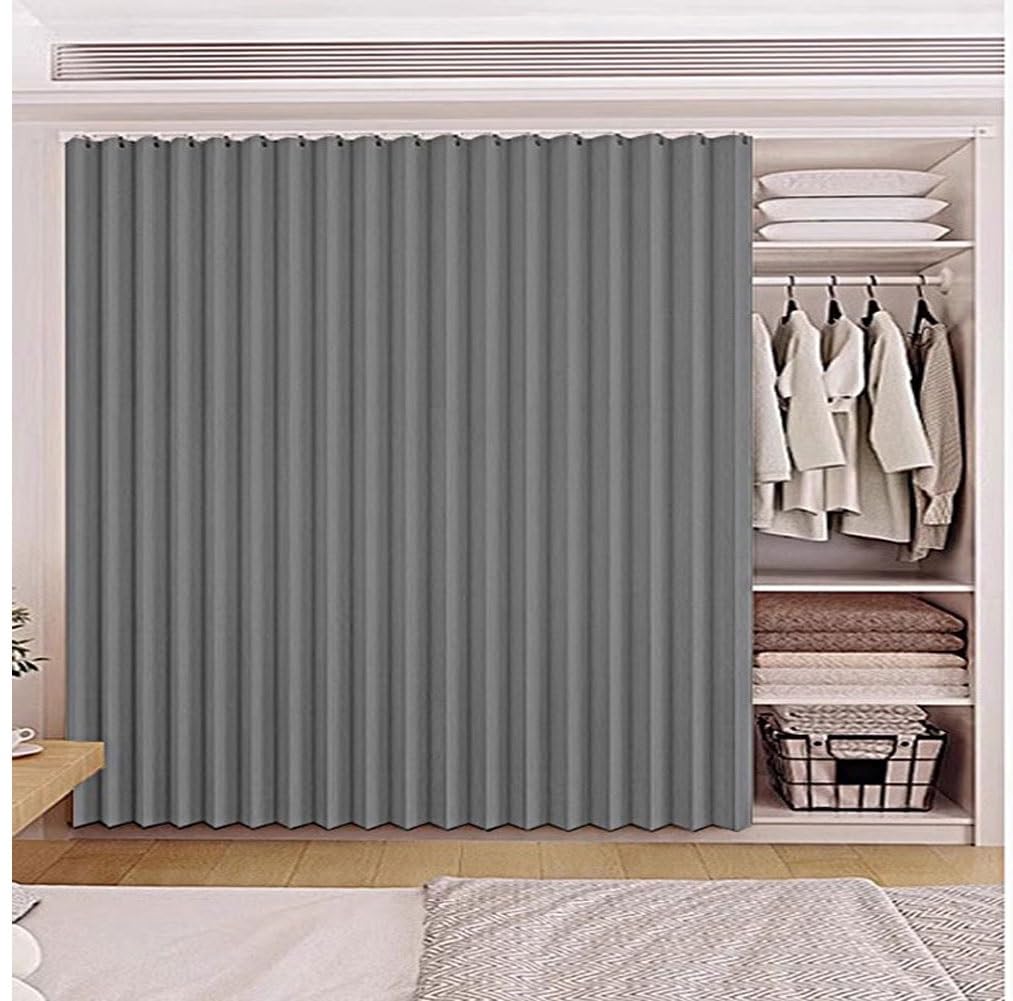 Tenda Divisoria per Interni Scorrevole con Bastone, 1 Pezzo Tenda Sottolavello Cucina Impermeabile, Tende Oscuranti a Soffietto per Porte Interne Eleganti(Grigio,80x180cm)